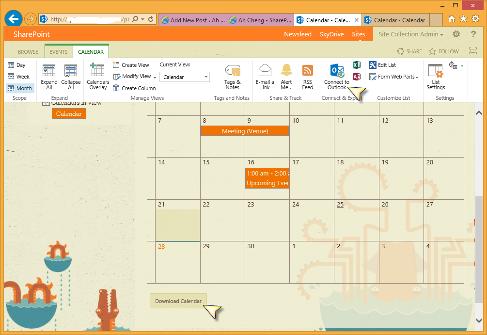 Javascript To Trigger Connect To Outlook Feature In SharePoint 2013 